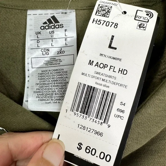 NWT Adidas AOP Fleece Hoodie Pullover Sweatshirt in Olive Men’s Sz L - Picture 7 of 12